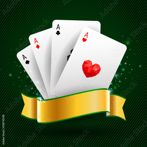 set of four aces cards. Playing card suits, winning poker hand