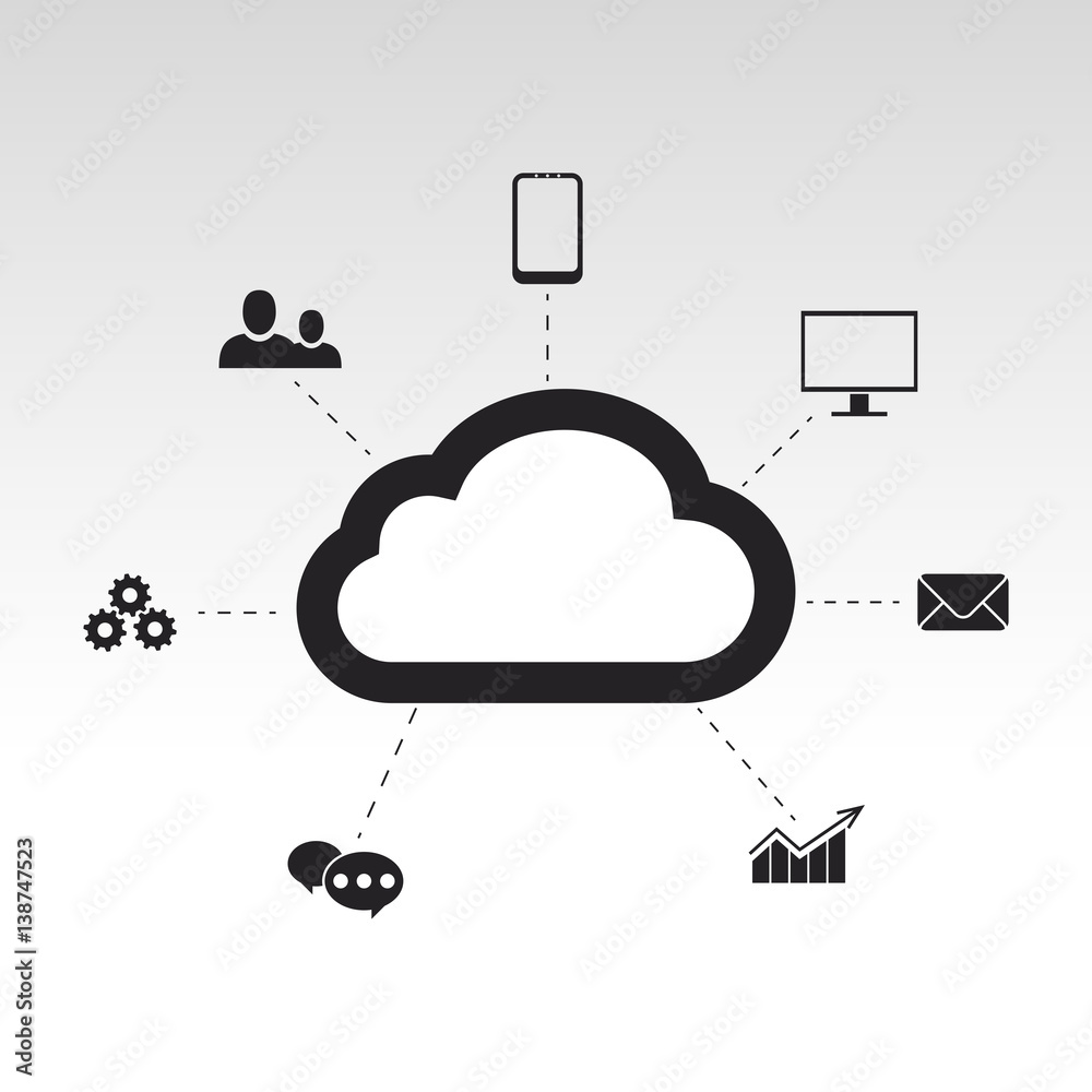 Cloud Concept Vector Illustration. Cloud computing devices connected onto a cloud data storage background. Cloud Concept Vector Illustration. Cloud computing devices connected onto a cloud data storage background.