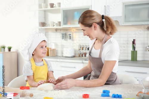 Young mother with son makin...