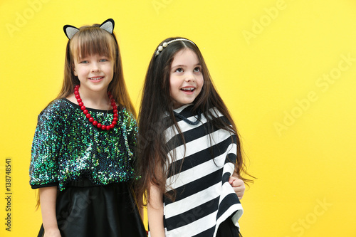 Cute little girls having fu...