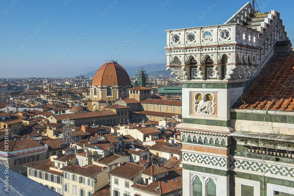top view  from Giottos bell tower over old Florence