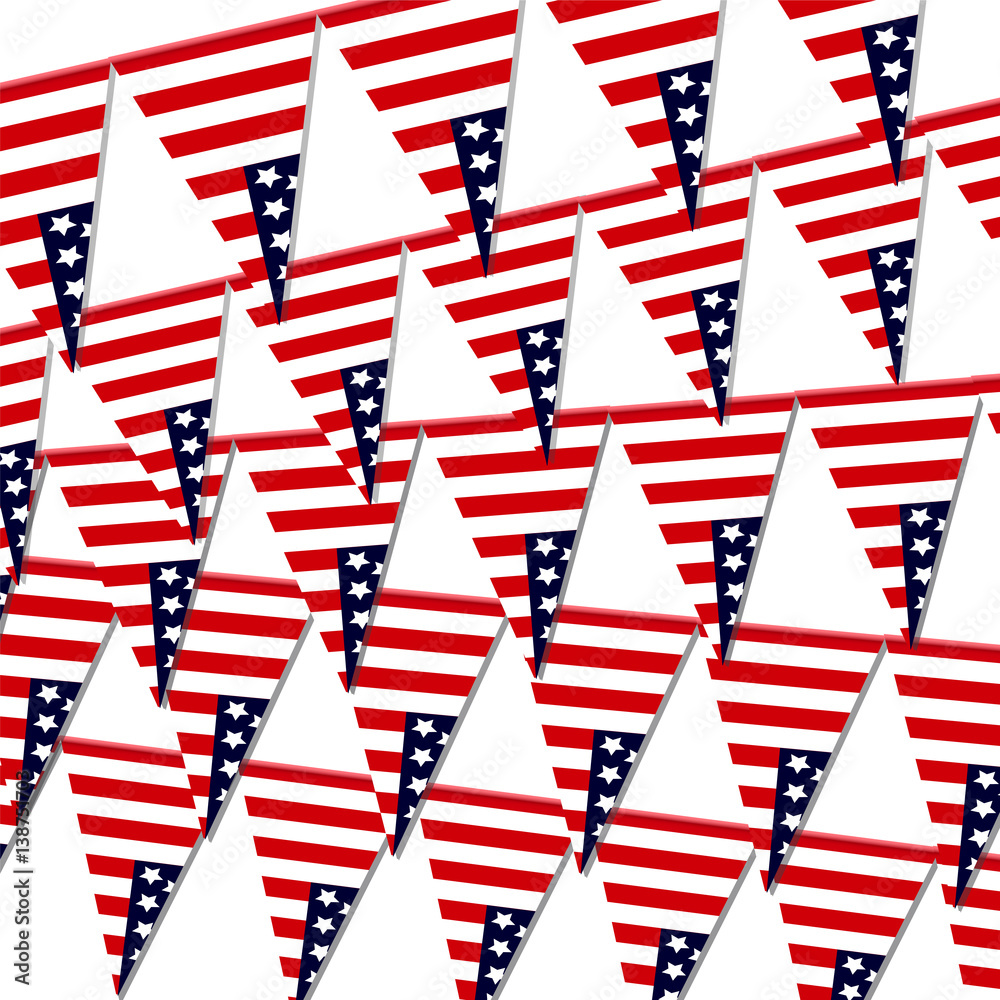 Fototapeta premium Garlands of American flags on a white background