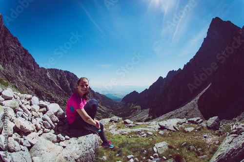 Girl hiking to the Teryho Chata in the Slovakian mountains