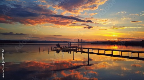 Golden sunset over the lake