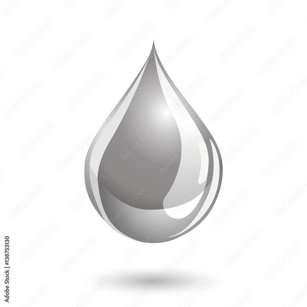 Fototapeta premium Silver colored drop icon, like liquid metal or paint.