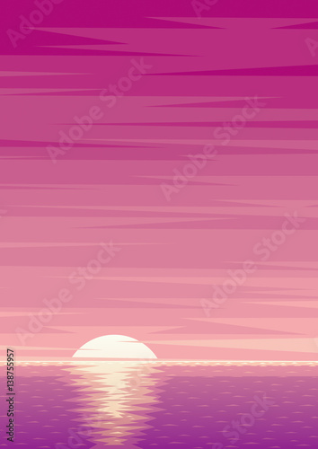 Fototapeta Naklejka Na Ścianę i Meble -  Sunrise Background / Cartoon ocean background with sunrise and copy space. 
