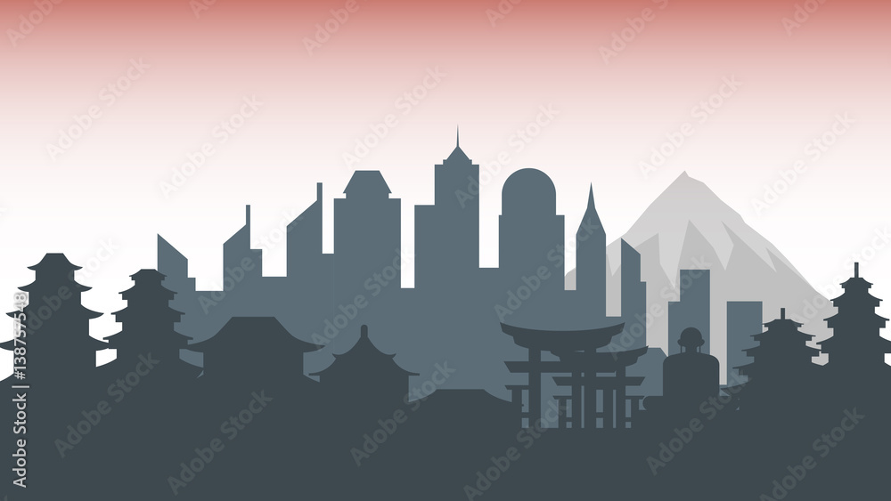 Japan silhouette architecture buildings town city country travel