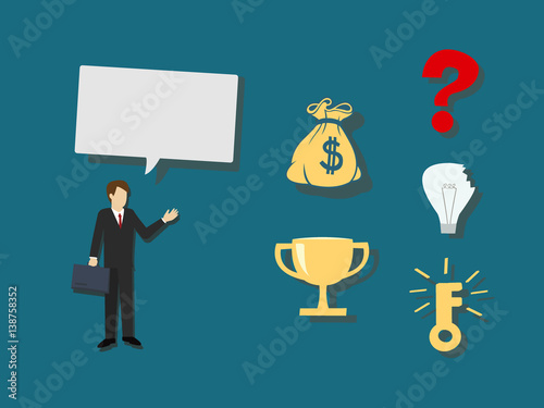 Businessman with chat box and icons