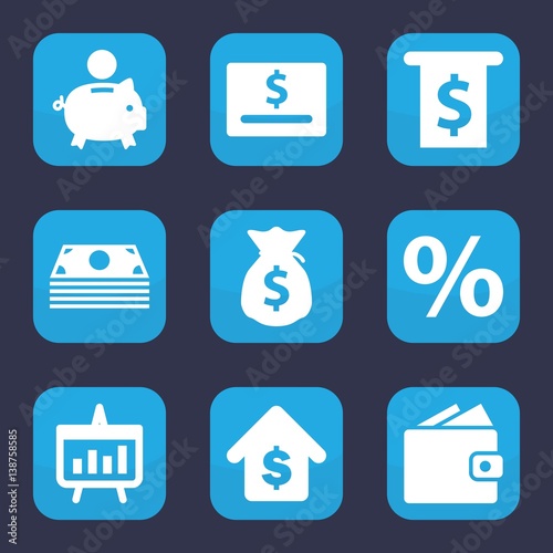 Set of 9 filled money icons