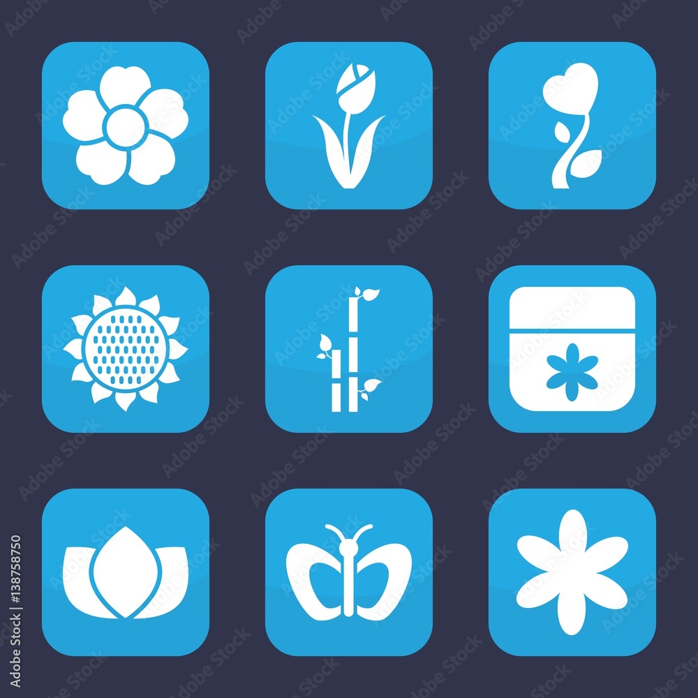 Set of 9 filled floral icons Set of 9 filled floral icons