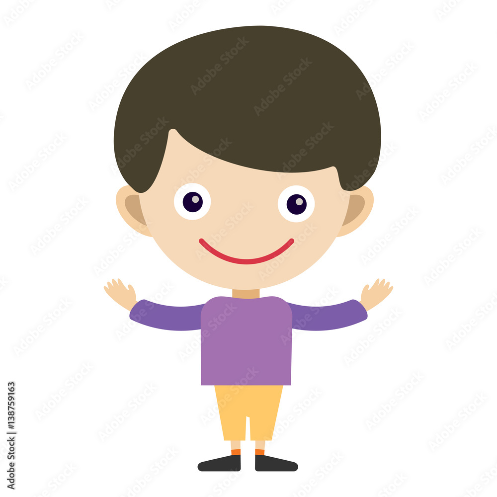 Boy portrait fun happy young expression cute teenager cartoon character and happyness little kid flat human cheerful joy casual childhood life vector illustration.