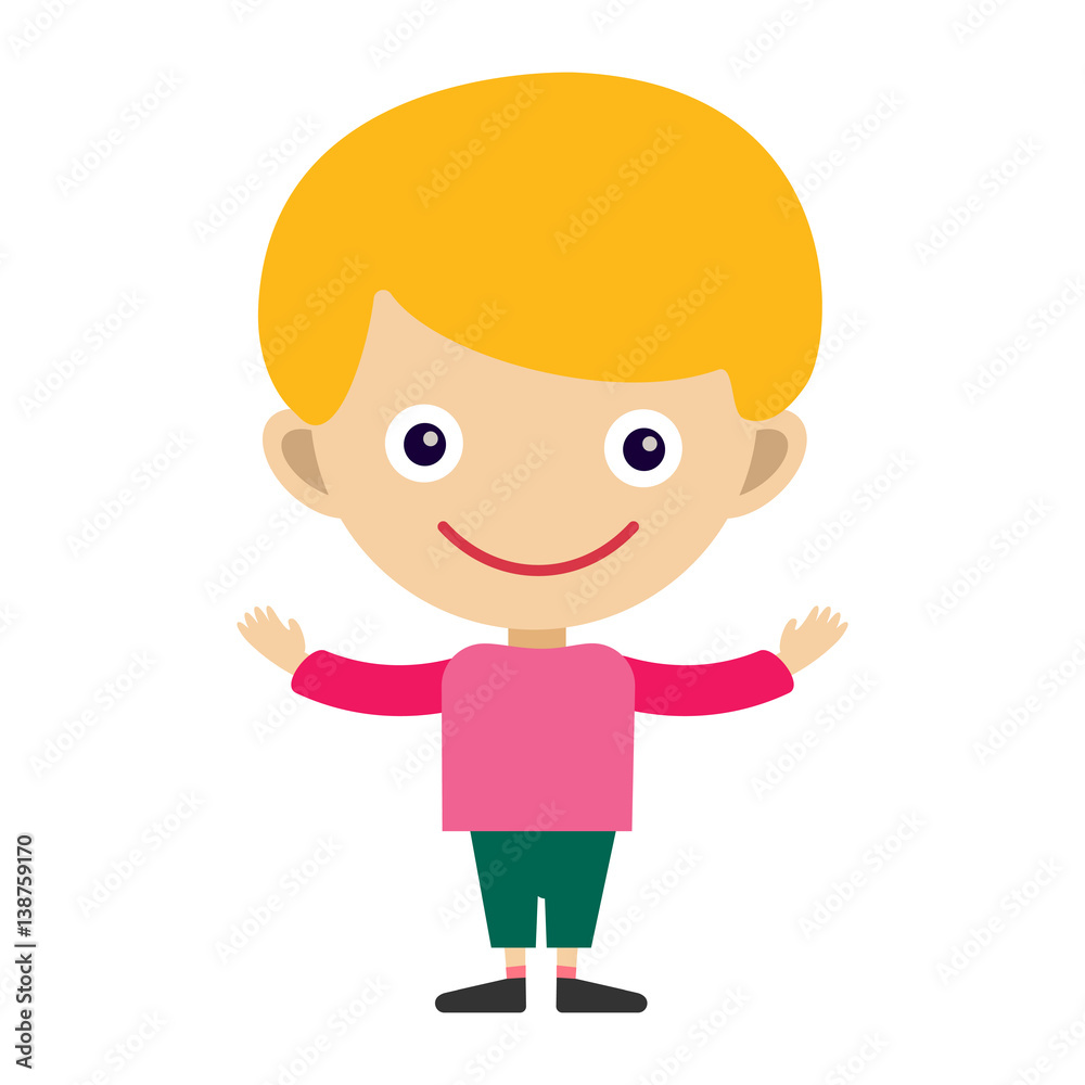Boy portrait fun happy young expression cute teenager cartoon character and happyness little kid flat human cheerful joy casual childhood life vector illustration.
