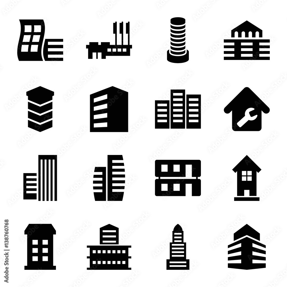 Set of 16 apartment filled icons