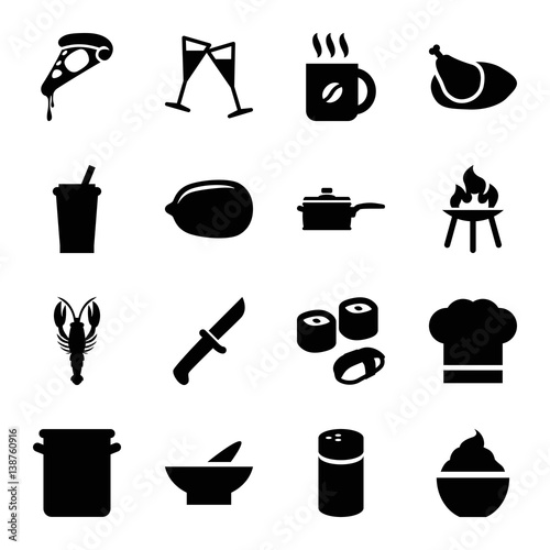 Set of 16 restaurant filled icons