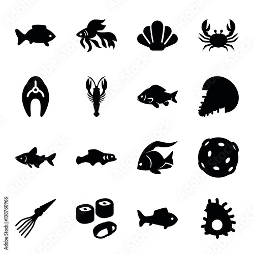 Set of 16 seafood filled icons
