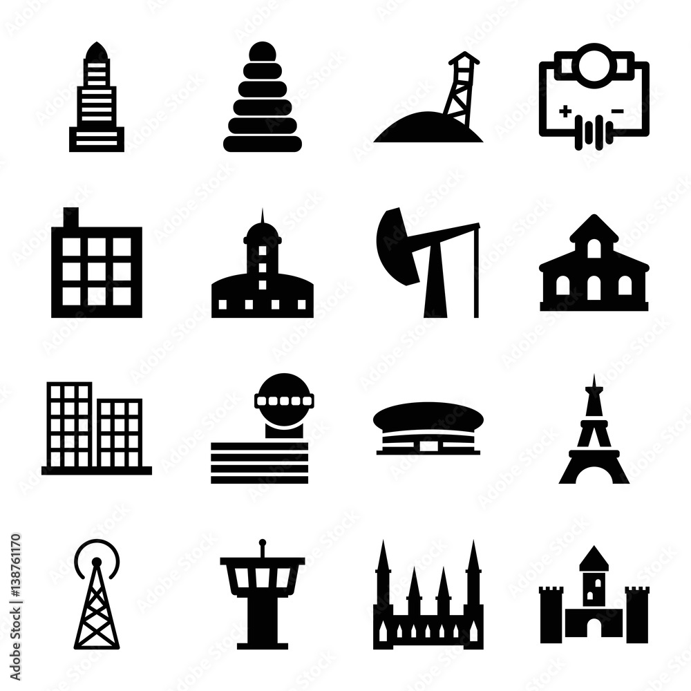 Set of 16 tower filled icons