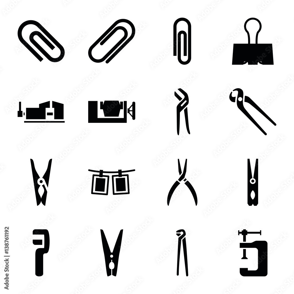 Set of 16 clamp filled icons Set of 16 clamp filled icons