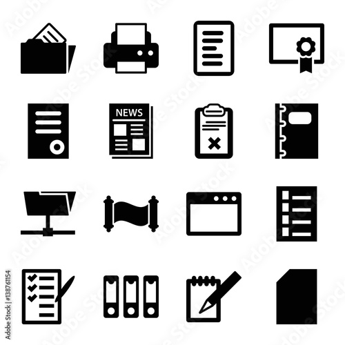 Set of 16 document filled icons