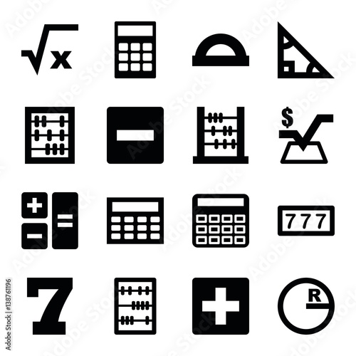 Set of 16 math filled icons