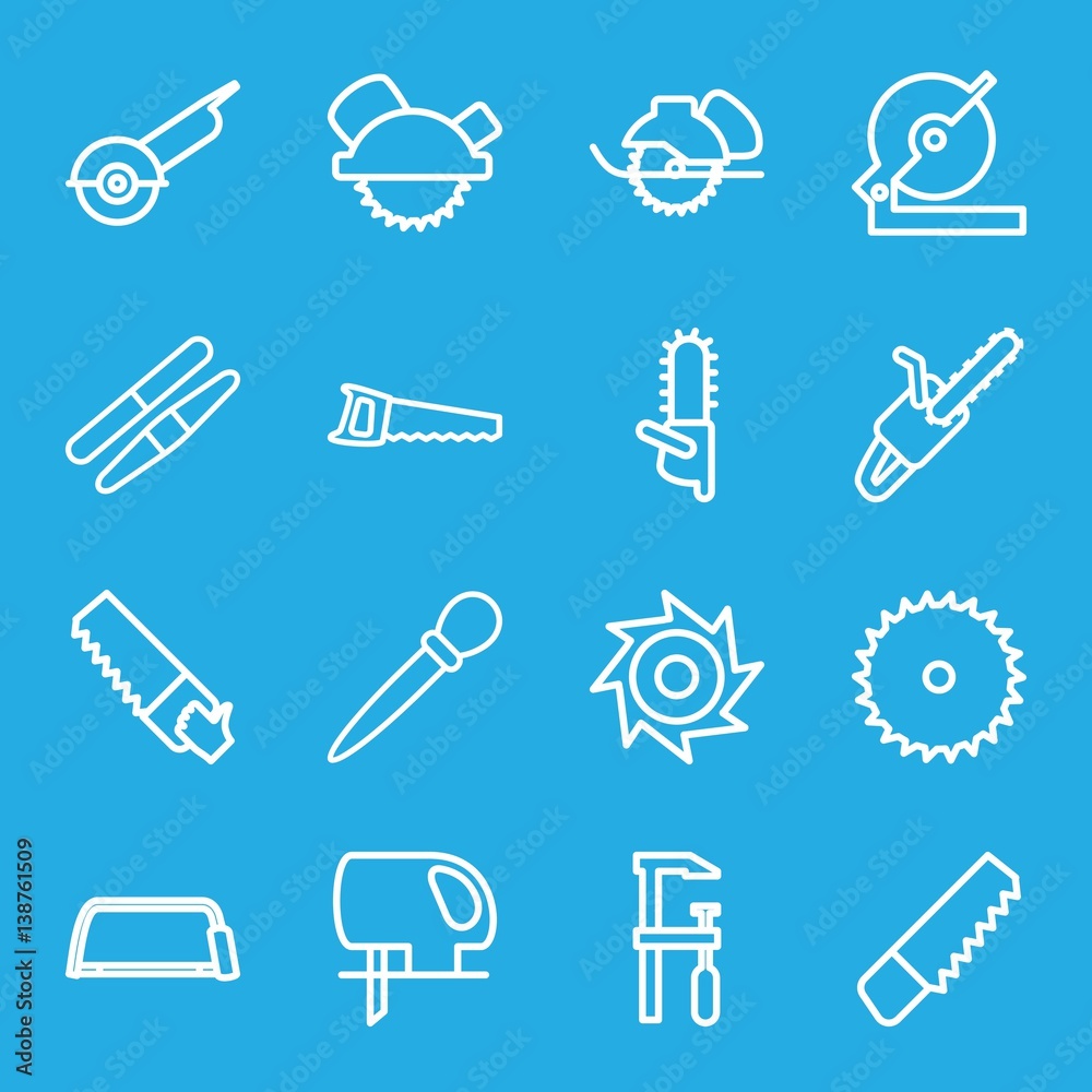 Set of 16 saw outline icons Set of 16 saw outline icons