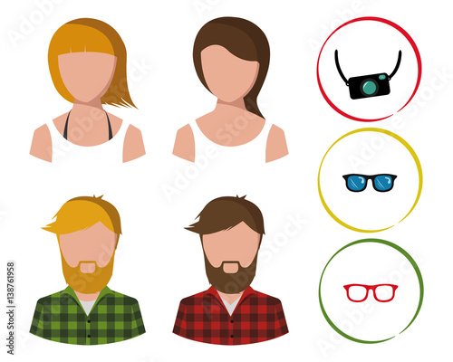boys and girls icon on white background with accessories