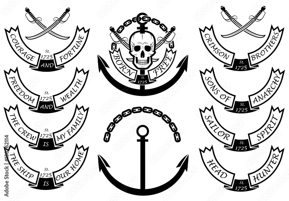 Slogans set and pirate logo