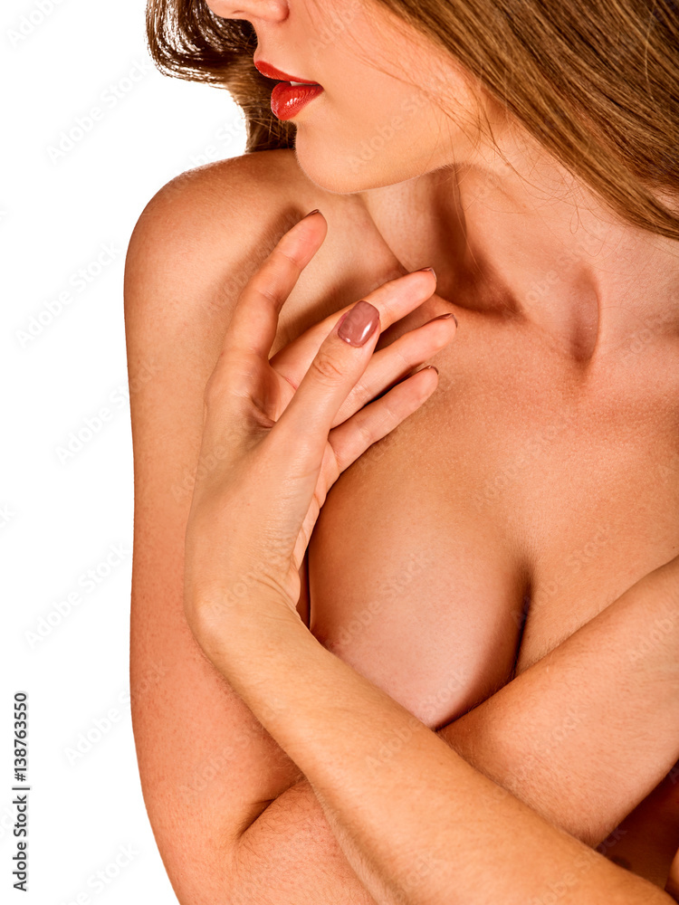 Bare breasted women. Breasts woman nude and white rose flower. Health and skin care concept on white background. Plastic surgery breast augmentation. Bare breasted women. Breasts woman nude and white rose flower. Health and skin care concept on white background. Plastic surgery breast augmentation.