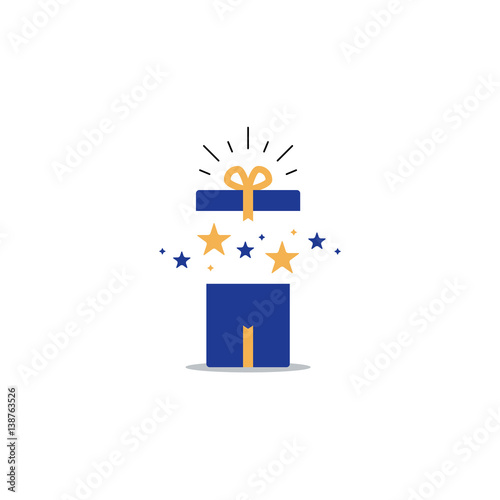 Opened gift box, surprise concept, birthday celebration
