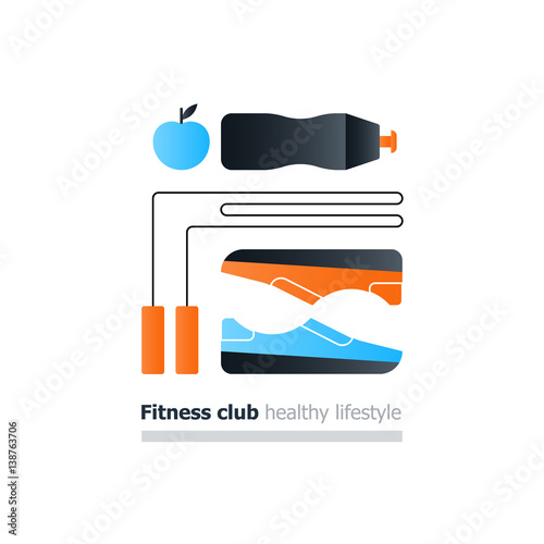 Sport activities concept, fitness stuff set, cardio training, healthy lifestyle