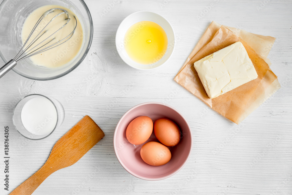 cooking pancake on white background top view ingredients for making cooking pancake on white background top view ingredients for making