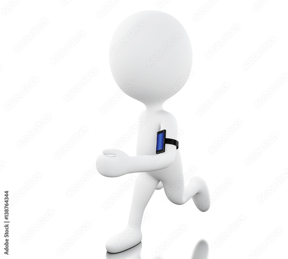 3d White person jogging with a mobile phone