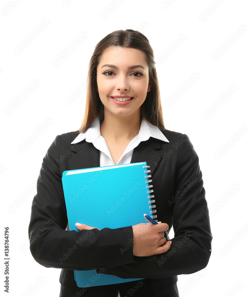 Beautiful young teacher on white background Beautiful young teacher on white background