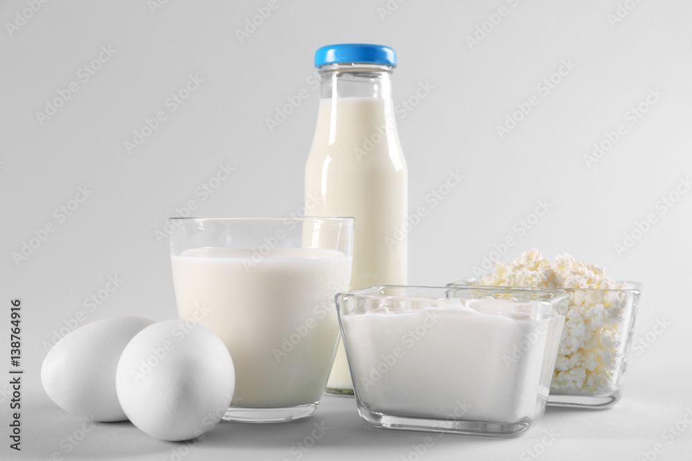 Different dairy products on light background Different dairy products on light background