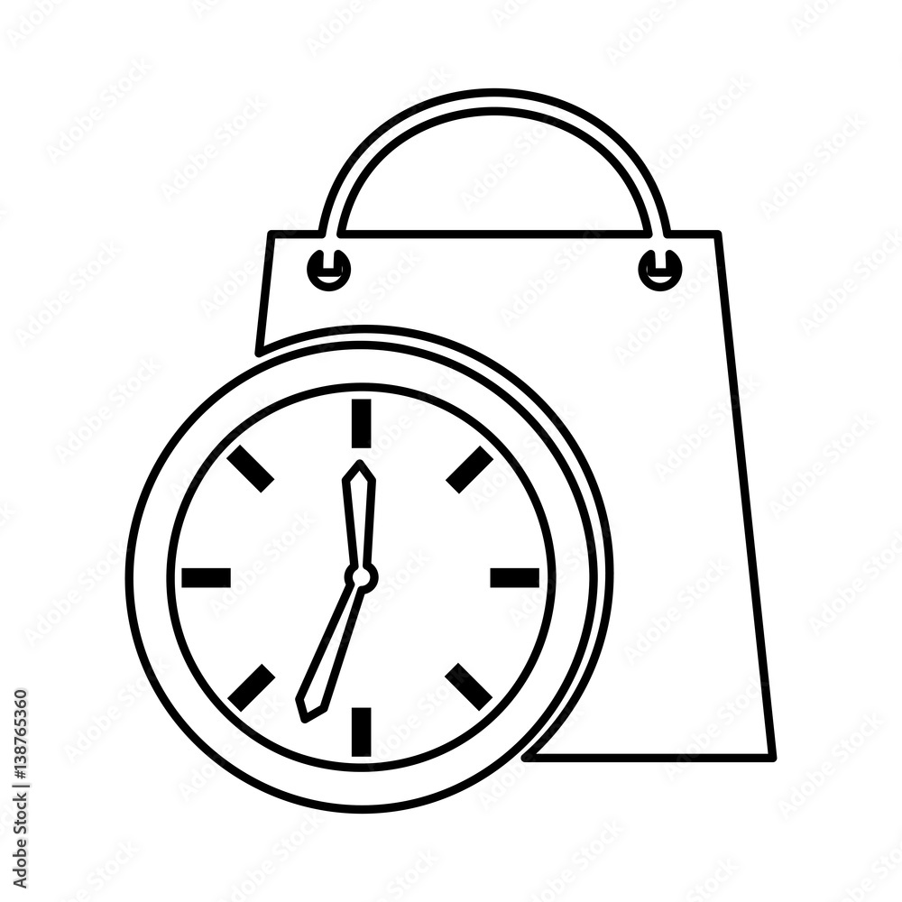 time clock with shopping bag isolated icon vector illustration design time clock with shopping bag isolated icon vector illustration design