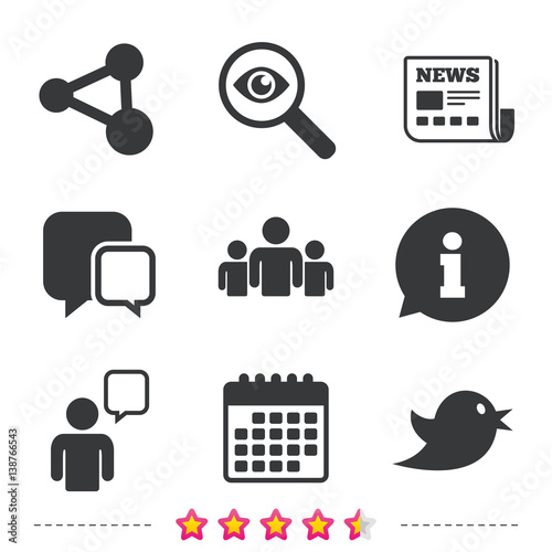 Group of people and share icons. Speech bubble.
