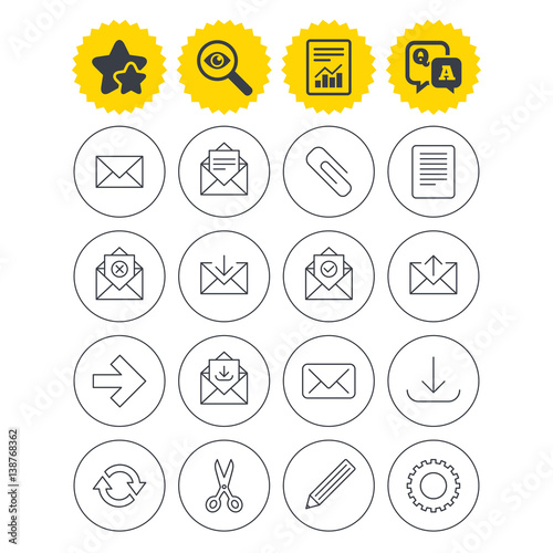 Mail services icons. Mail, clip and download.