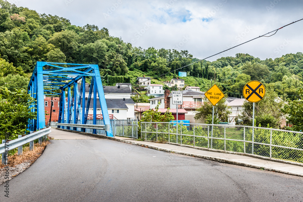 Blue Bridge in Small Rural Town Blue Bridge in Small Rural Town