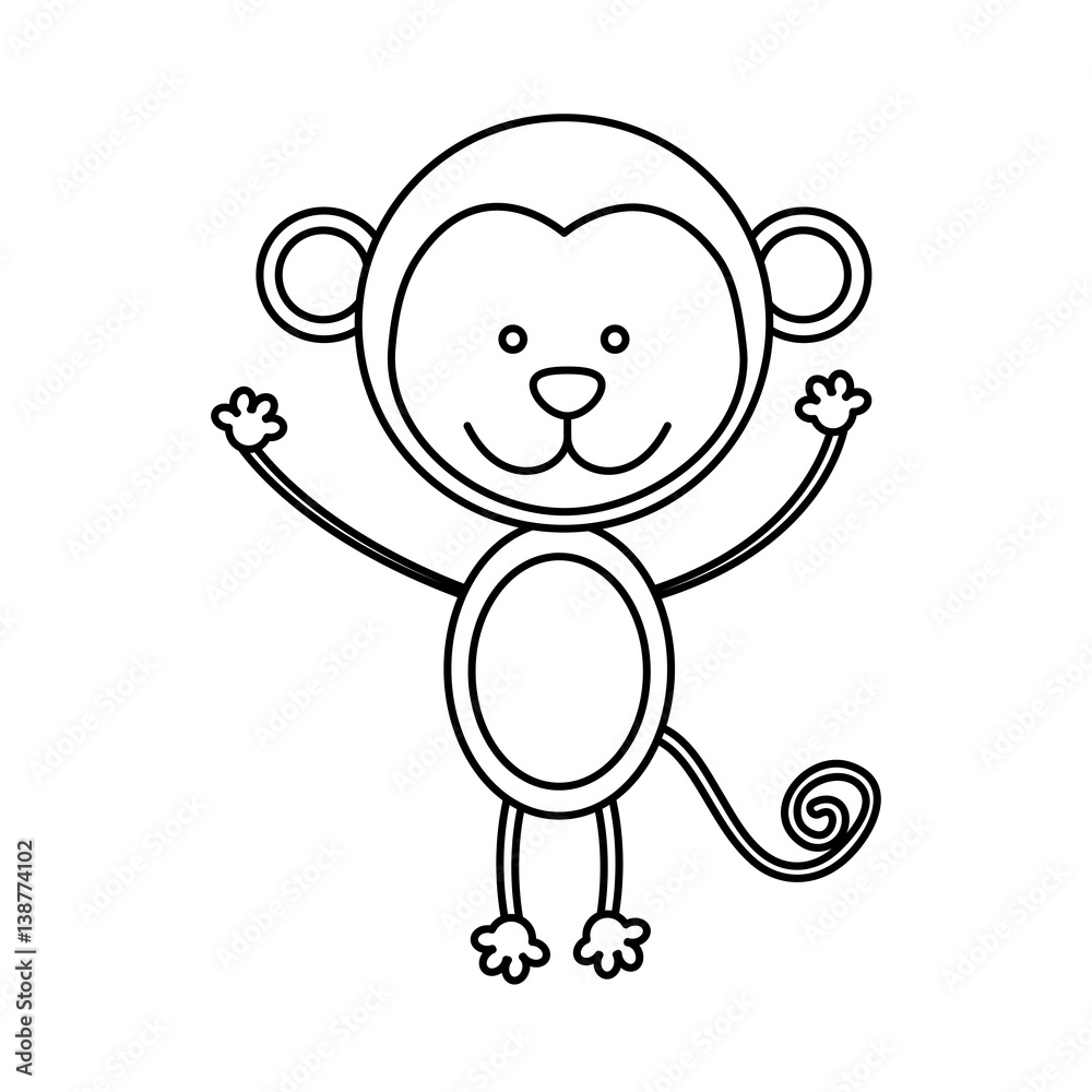monochrome contour with male monkey vector illustration monochrome contour with male monkey vector illustration