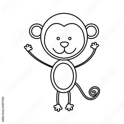 monochrome contour with male monkey vector illustration