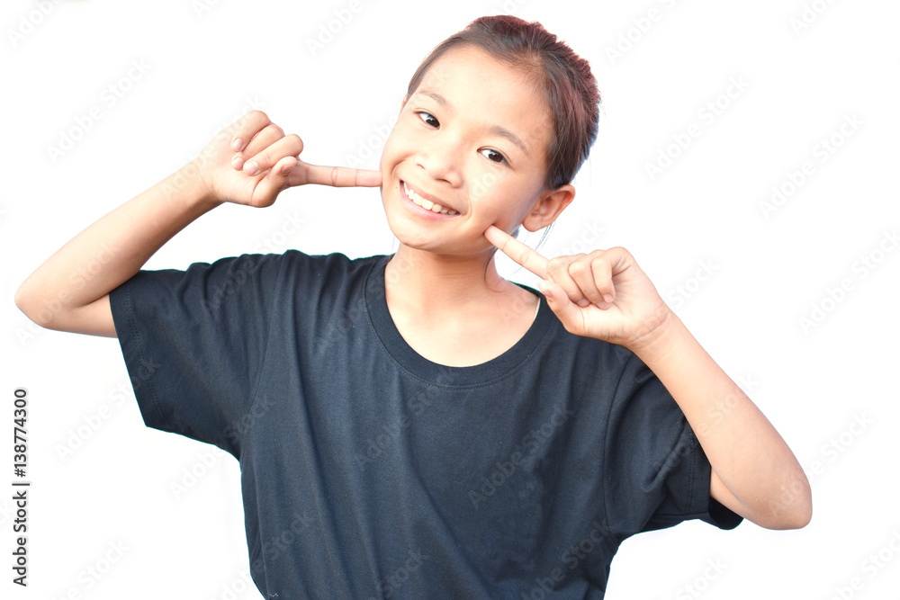 Happy little Asian girl on white background Happy little Asian girl on white background