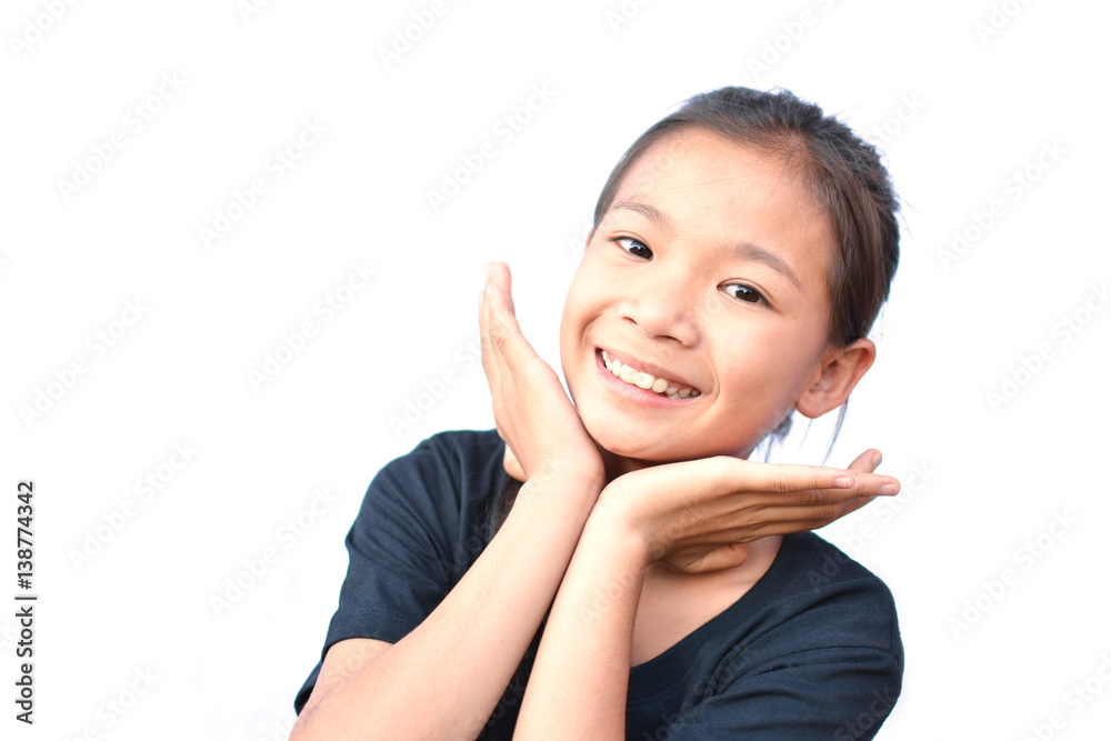 Happy little Asian girl on white background Happy little Asian girl on white background
