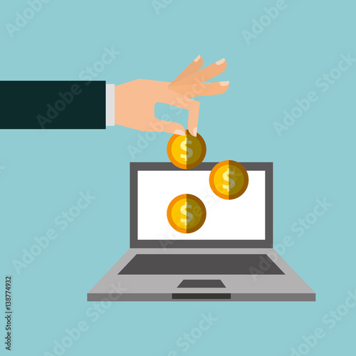 laptop computer with coins vector illustration design