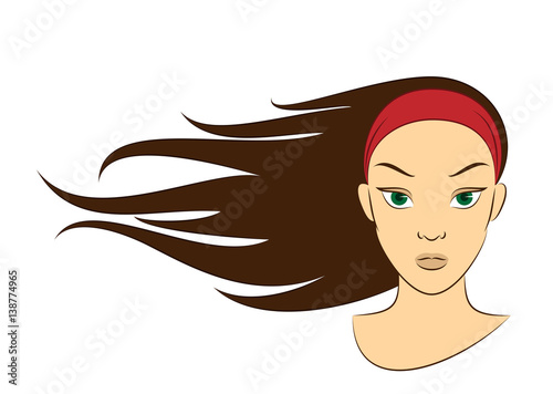 Girl in the Wind. Vector Illustration of a Girl whose Hair is Flying in the Wind