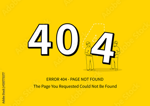 Error 404 page with workers vector illustration. Broken web page graphic design. Two loaders carry 4 number. Error 404 page not found creative template.
