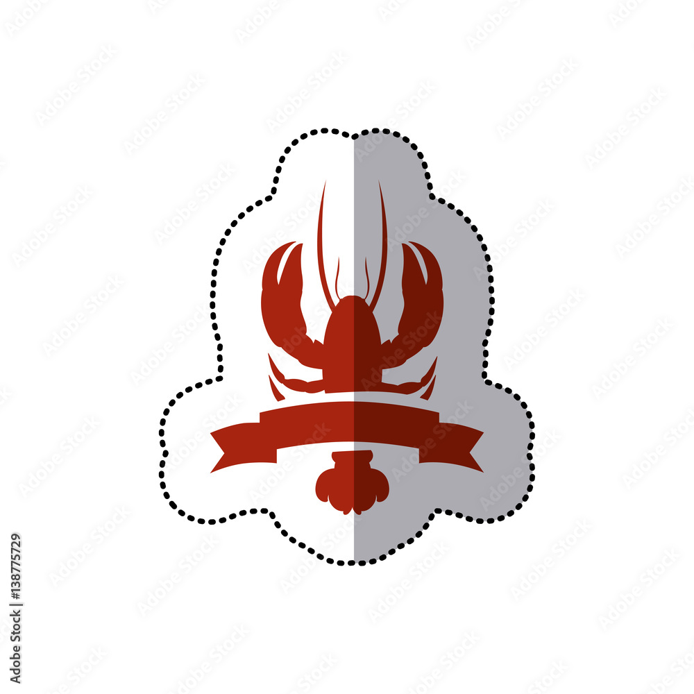 sticker red silhouette lobster with ribbon vector illustration sticker red silhouette lobster with ribbon vector illustration