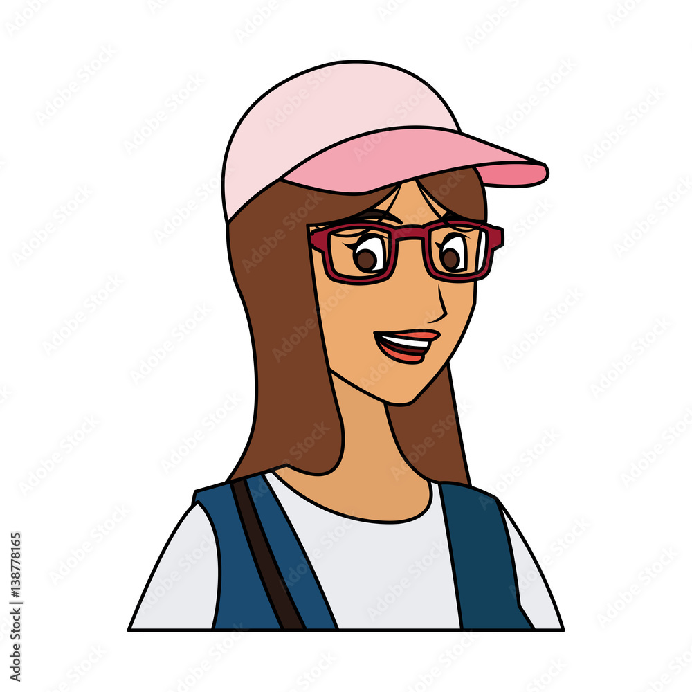 pretty young woman with baseball hat and glasses icon image vector