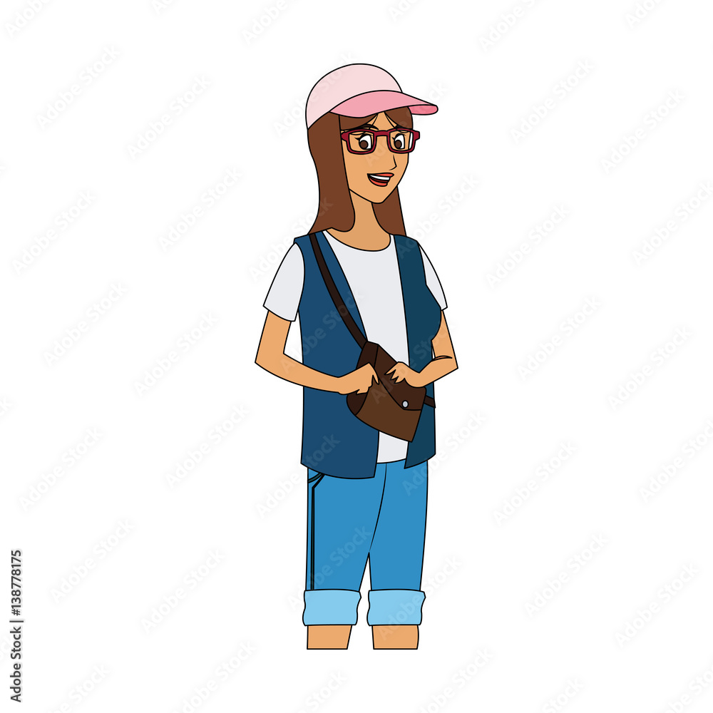 pretty young woman with baseball hat and glasses icon image vector
