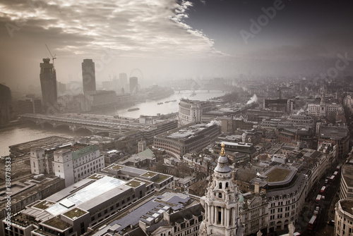 rooftop view over London on a foggy day from St Paul s cathedral