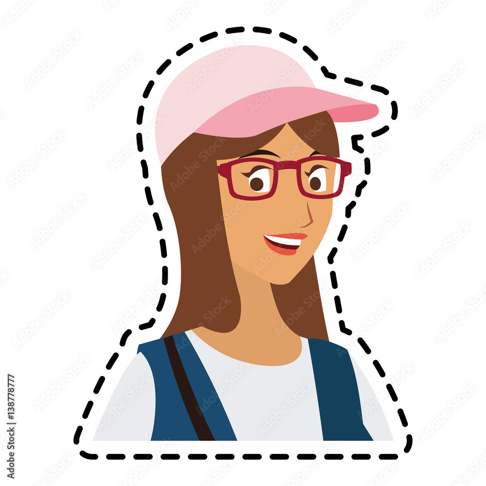 pretty young woman with baseball hat and glasses icon image vector