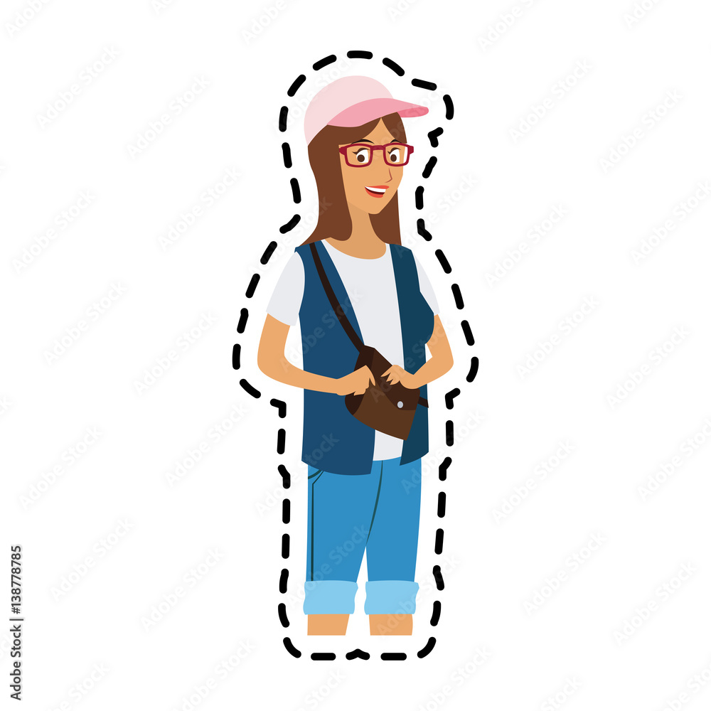 pretty young woman with baseball hat and glasses icon image vector